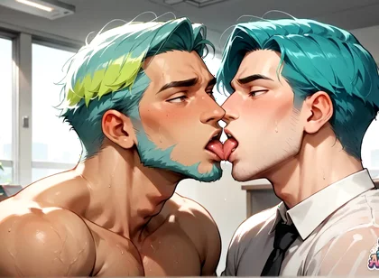 The Teal-haired Muscle Lover Fills the Office Orgy Quota with His Freshest Honey - Wow, First-time XXX!