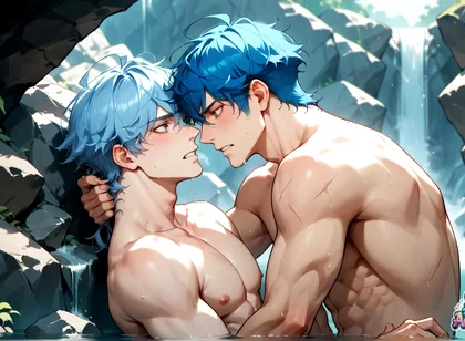 Blue-haired Muscle Orgy in a Snowy Cave! Gay XXX Porn!