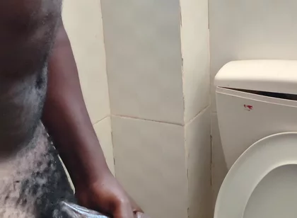 Solo Mature Male Jerking His Black Dick in the Bathroom and Releases Huge Cumload
