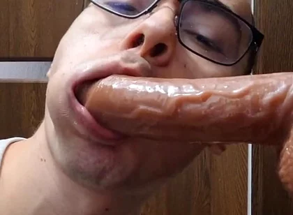 Twink Sucks Stepdaddy's Big Cock and Gets Facial Cum (ejaculating Dildo)