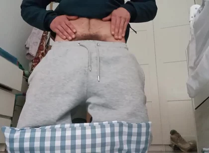 The Fitness Trainer Jerks off Inside His Pants and Shows You His Cock