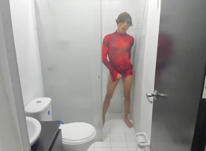 Colombian Femboy Juicy Ass Twerk with Dildo in the Shower