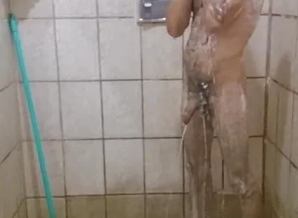 Me Taking a Shower with a Hard-on and Jerking off Until I Cum