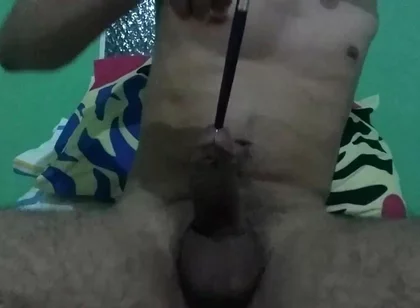 Sounding My Colombian Cock with a Brush