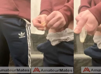 Amateur Horny Flatmate Cums in Condom in Adidas Sportswear