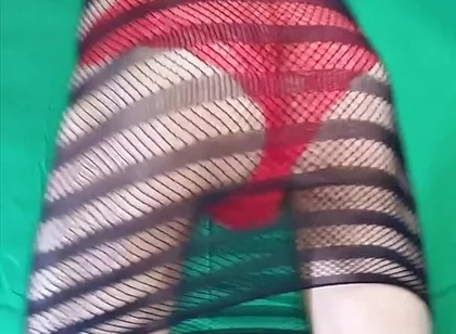 Red Lace Panties Under Fishnet Dress