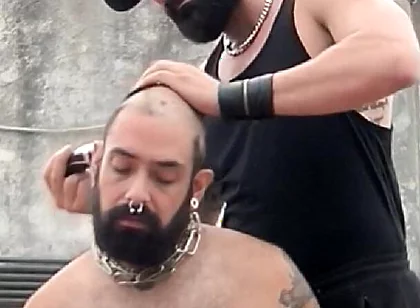 The Bearded Master Has a Hairy Pig Slave and Shaves Its Head.
