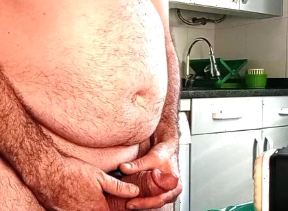 Chubby with Big Fat Cock, Fucking My Ass with Huge Plug, and Handjob Machine