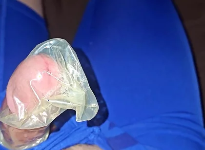 I wank and cum inside a condom while I wear my Blue Nike pro spandex underwear