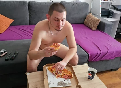 Eating Pizza and Watching TV Completely Naked