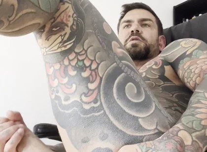 Tattooed Spanish Shows Ass and Jerks off