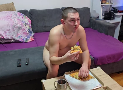 Eating My Favorite Pizza and Watching Bachelor on TV Completely Naked