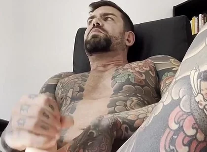 Tattooed Spanish Shows Ass and Jerks off