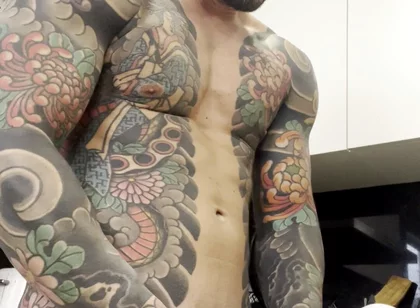 In the Kitchen of Handsome Muscular
