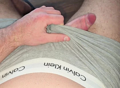 Pulling Down the Calvin Waistband Inch by Inch - Throbbing Cock Finally Free
