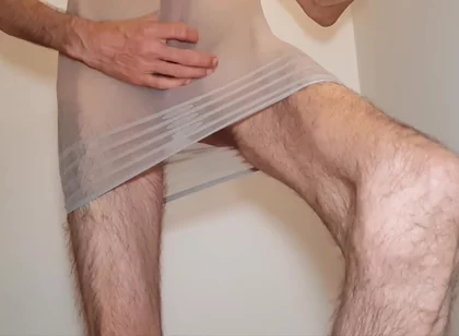 Cumming in My Striped Mesh Dress