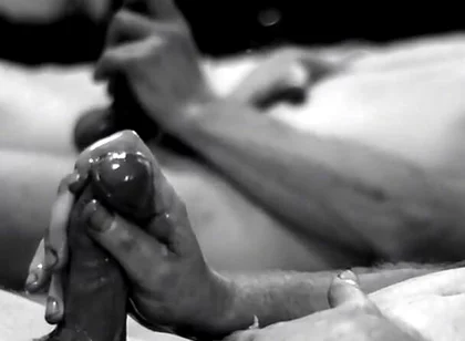 Masturbating and Cumming with Mirror Reflection in Black and White