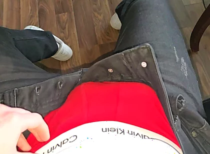 Red Calvin Klein Bulge Gets Slowly Stroked While Colleagues Are Two Meters Away