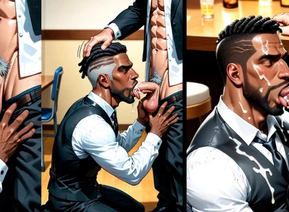 Black Waiter Sucks the Dicks of Customers and Kitchen Colleagues in Front of Everyone. Slide Pics Compilation Hentai