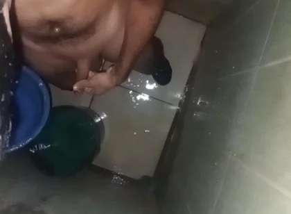 Man Gets Cocked and Balls in Single Chamber Bath