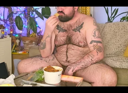 Stepdaddy Stuffs His Face with a Takeaway and Enjoys It so Much He Wanks with the Sauces!