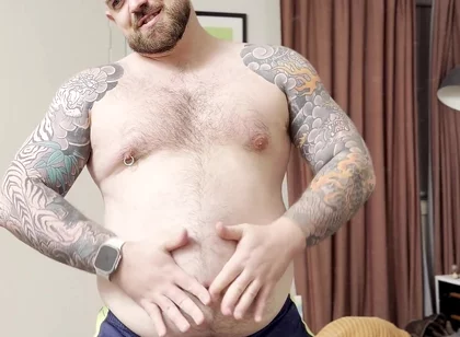 Chubby Bear Plays with His Cock and Belly