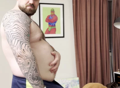 Chubby Bear Plays with His Cock and Belly