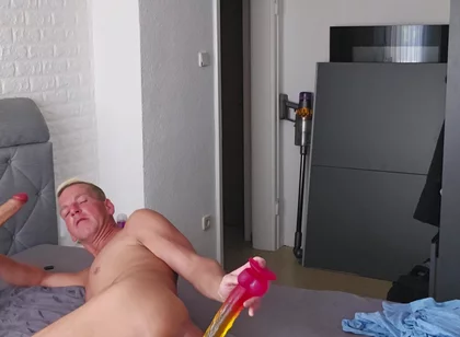 Chris Is Horny at Home and Gets It with His Dildos