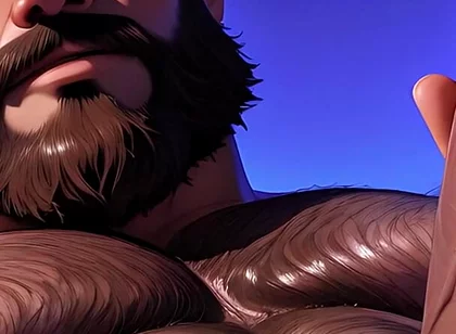 Thick Hairy Bear Stroking Himself Sensually. Man Bun and Massive Body