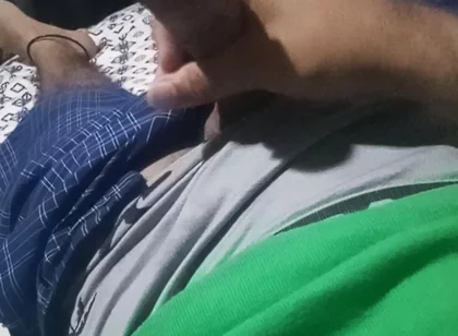 Lying Man Masturbates While His Stepmom Is Playing in the Other Room
