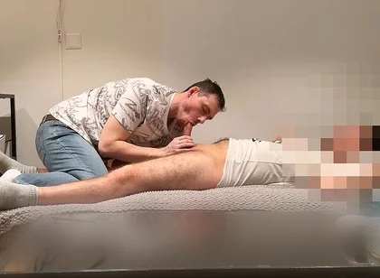 Young Hairy Straight Plumber Gets Sucked on the Couch Until He Cums