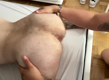 Threesome of Fat Men Fucking Bareback Until They Are Covered in Cum (part 1)