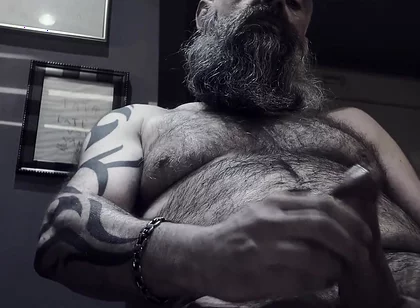 Bearded Stepdad Smoking and Shooting Cum