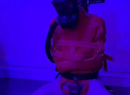 Straitjacket Twink Milked on the Kneeler