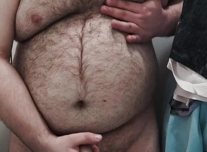 Fat Bear Jerks off on Toilet and Licks up His Cum