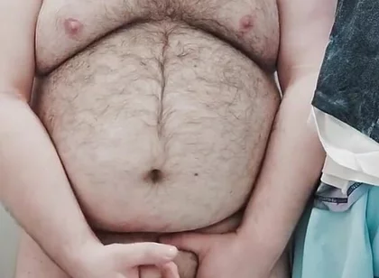 Fat Bear Jerks off on Toilet and Licks up His Cum