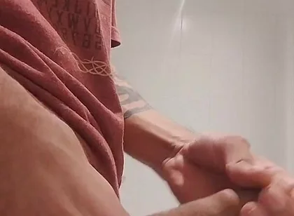 Cumshow in the Bathroom at Work