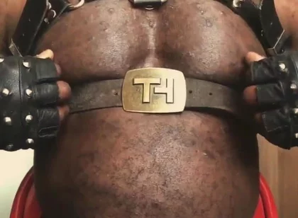 Black Muscle Close up Harness Belted Titplay