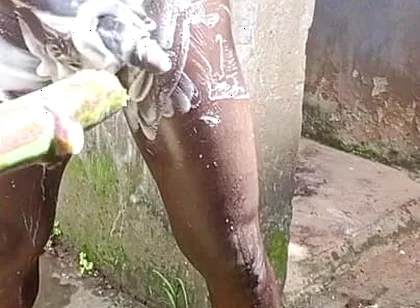 Outdoor Shower Takes Into Wide Cumshots