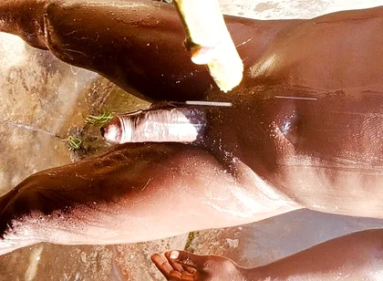 Outdoor Shower Takes Into Wide Cumshots