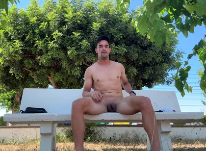 Hot Stud Fully Naked on Public Park Bench Gets Caught