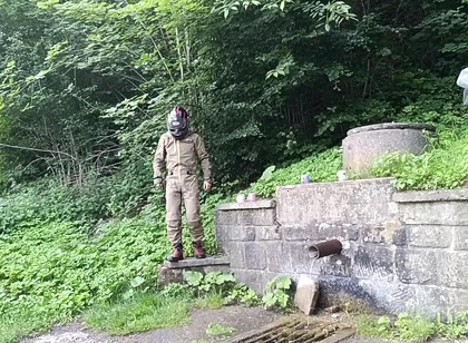 Jerking off in Public on the Road Near a Spring, Caught by a Young Man Masturbating Completely Naked