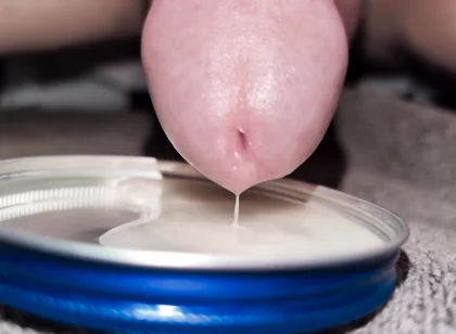 Play, Edge and Leak Lots of Sperm Precum Spunk. Close up Thick Cum Load. Swallow My Own Load