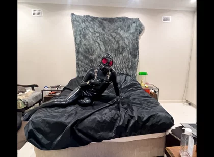 Latex Drone Activation - Gas Mask Transformation in Glossy Black Latex