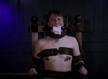 Rikki in Bondage Chair Steel Gag System & Sock Stuffing