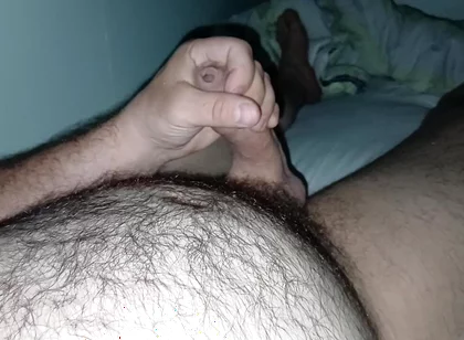 Uncut Hairy Gay Masturbating and Cum