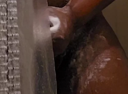 Peeking on Black Step Dad Jerking off in the Shower