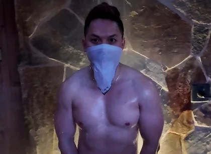 Naked Asian Muscle Hunk Dawn Outdoor Shower Flex - Thick Biceps, 6-pack Abs, V-taper Back & Big Cumshot