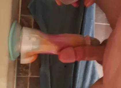 Rubbing Cocks with Huge Vibrating Dildo