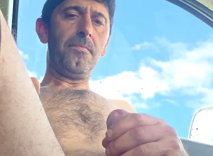 Straight Guy Jerks off Naked Inside the Car in the Parking Lot